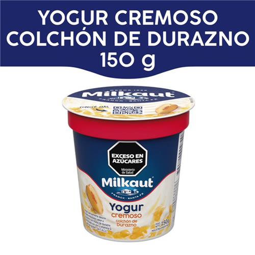YOGUR CREMOSO DURAZNO C/FRUTAS ENT MILKAUT x 150g
