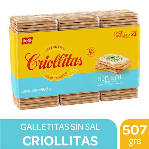 GALLETITAS CRIOLLITAS SIN SAL 169g x 3u