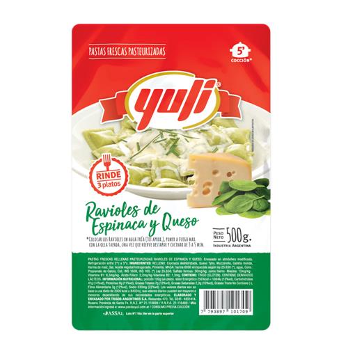 RAVIOLES ESPINACA Y QUESO YULI x 500g