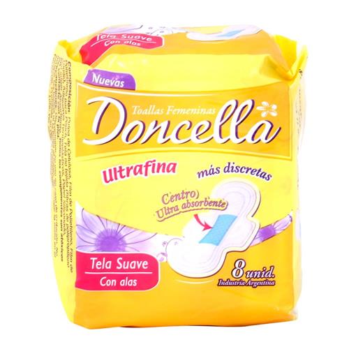 TOALLA FEMENINA ULTRAFINA C/GEL DONCELLA x 8u