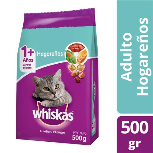 ALIMENTO P/GATO HOGAREÑOS 1AÑO + WHISKAS x 500g