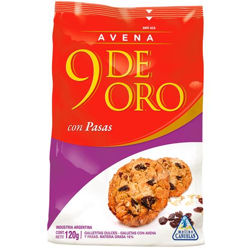 GALLETITAS 9 DE ORO AVENA C/PASAS x 120g