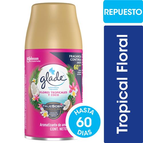 GLADE AUTOM REP FLORES TROP Y COCO x 270ml