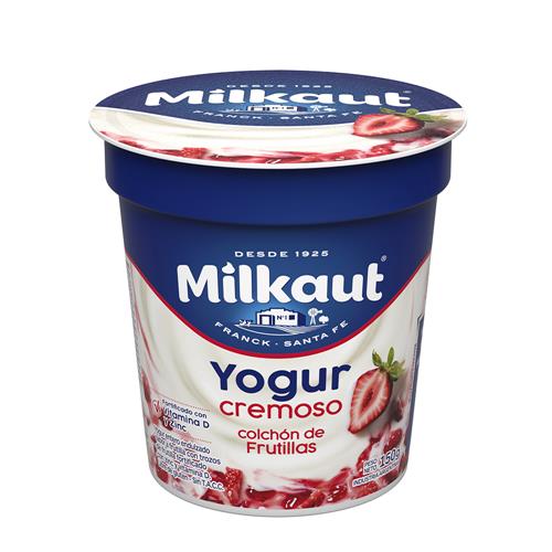 YOGUR ENTERO CREMOSO C/COLCHON FRUTILLAS MILKAUT x 150g