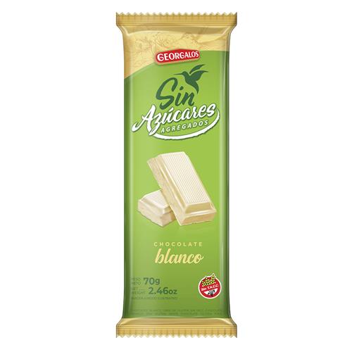 CHOCOLATE GEORGALOS SIN AZUCAR BLANCO x 70g