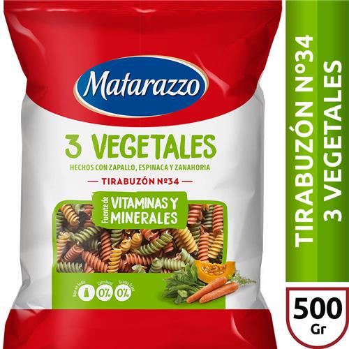 FIDEOS MATARAZZO 3 VEGETALES TIRABUZON 500+50GRS