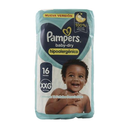 PAÑALES PAMPERS BABY DRY HIPOALERGENICO XXG X16