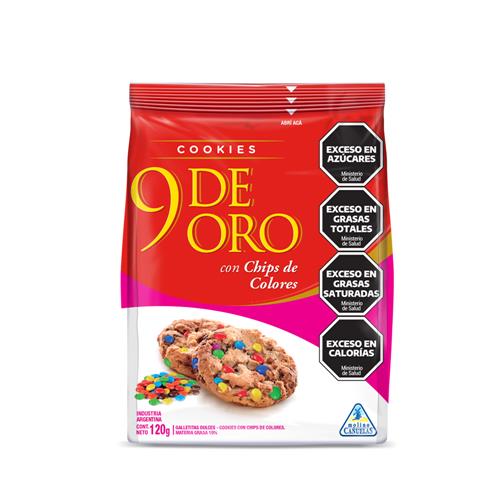 COOKIES 9 DE ORO C/CHIPS COLORES x 120 g