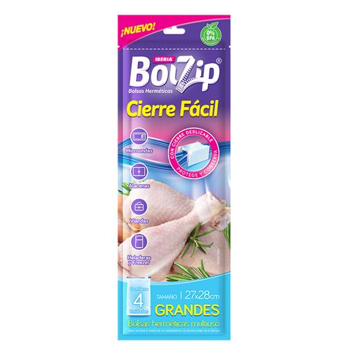 BOLSA CIERRE FACIL GRANDE BOLZIP 27x28cm x4un